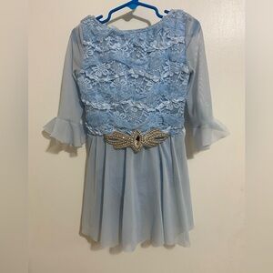 Elegant Light Blue Lace Dance Dress with Belt